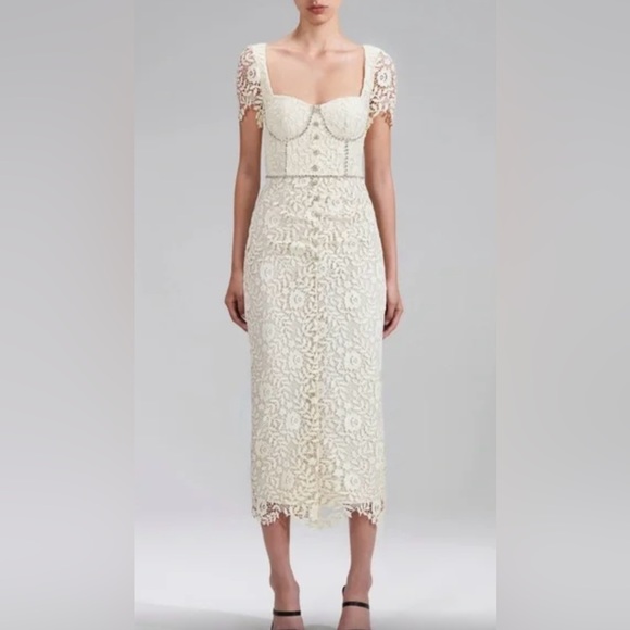 Self-Portrait Dresses & Skirts - Self-Portrait: Cream Rose Lace Midi Dress: Size: US 2